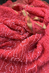 Peach Coloured Pure Creap Jhankar Rai Bandhej Saree