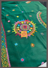 Raw Cotton Silk- Bottle Green Lambani Embroidered Blouse Fabric