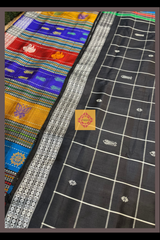 Pure Silk- Black checkered Double Pallu Berhampuri Saree