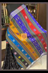 Pure Silk- Black checkered Double Pallu Berhampuri Saree