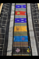 Pure Silk- Black checkered Double Pallu Berhampuri Saree