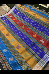 Pure Silk- Black checkered Double Pallu Berhampuri Saree