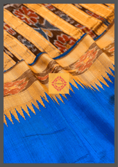 A German Blue Pure Raw Silk with Ikkat Border