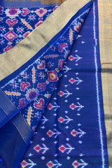Pink Pure Raw Silk Saree with Royal Blue woven Ikkat Pallu and Blouse