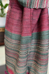 Tussar Silk Magenta Bhujodi Stole with Teal Green weaving