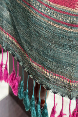 Tussar Silk Magenta Bhujodi Stole with Teal Green weaving