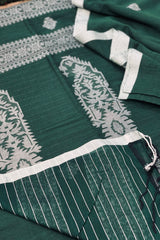 Handwoven Bottle green Jamdani saree