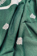 Handwoven Bottle green Jamdani saree