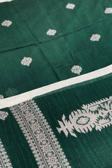 Handwoven Bottle green Jamdani saree