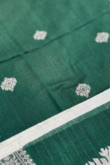 Handwoven Bottle green Jamdani saree