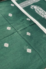 Handwoven Bottle green Jamdani saree