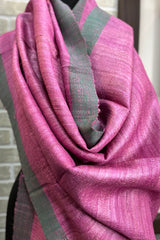 Orchid Pink with Peacock green coloured Border Pure Tussar Silk Dupatta