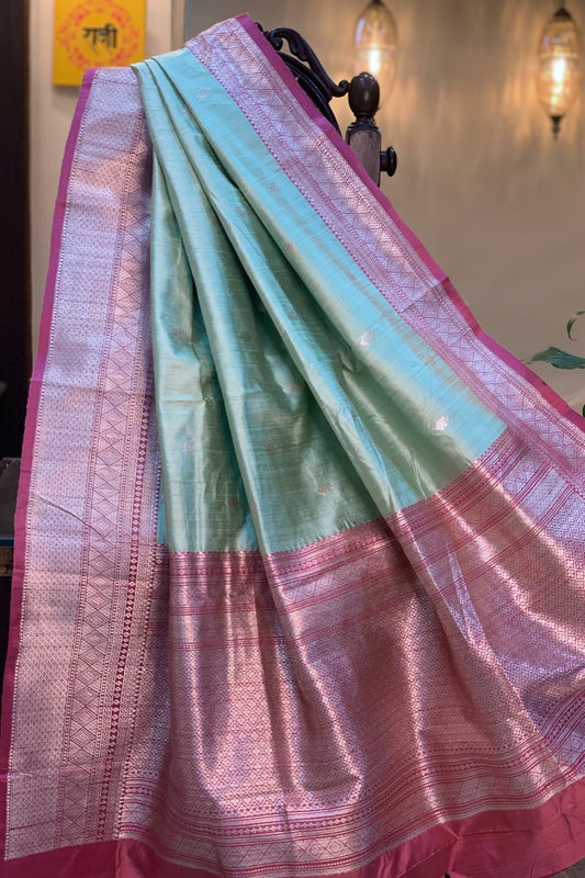 Light blue Pure Raw Silk Banarasi Saree