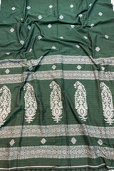 Handwoven Bottle green Jamdani saree