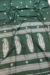 Handwoven Bottle green Jamdani saree