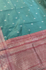 Light Teal Green Pure Raw Silk Banarasi Saree