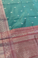 Light Teal Green Pure Raw Silk Banarasi Saree