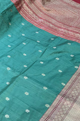 Light Teal Green Pure Raw Silk Banarasi Saree