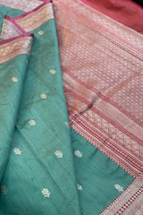 Light Teal Green Pure Raw Silk Banarasi Saree