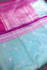 Light blue Pure Raw Silk Banarasi Saree