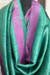 Bottle Green Pure Tussar Silk Dupatta with Pink Border