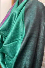 Bottle Green Pure Tussar Silk Dupatta with Pink Border
