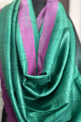 Bottle Green Pure Tussar Silk Dupatta with Pink Border