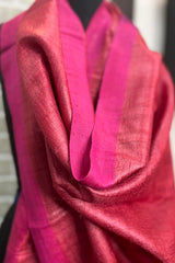 Dark Peach coloured Pure Tussar Silk Dupatta with vibrant Hot Pink Border