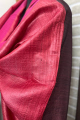 Dark Peach coloured Pure Tussar Silk Dupatta with vibrant Hot Pink Border
