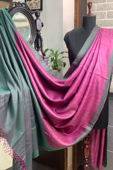 Pure Tussar Silk Pink saree with Green pallu and border