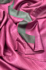 Pure Tussar Silk Pink saree with Green pallu and border