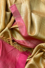 Pure Tussar Silk Yellow saree with orange pallu and border