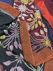 Black Khadi Cotton Hand Embroidered Kantha