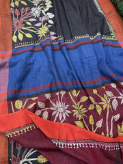 Black Khadi Cotton Hand Embroidered Kantha