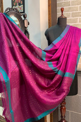 Pink Purple pure matka silk saree with contrast blue border with sequins pallu