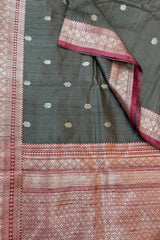 Light Grey Pure Raw Silk Banarasi Saree