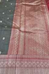 Light Grey Pure Raw Silk Banarasi Saree