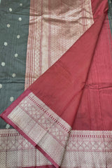 Light Grey Pure Raw Silk Banarasi Saree
