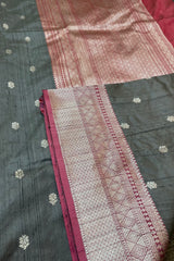 Light Grey Pure Raw Silk Banarasi Saree