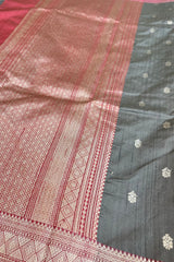 Light Grey Pure Raw Silk Banarasi Saree