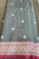 Light Grey Pure Raw Silk Banarasi Saree