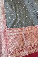 Light Grey Pure Raw Silk Banarasi Saree