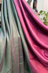 Pure Tussar Silk Pink saree with Green pallu and border