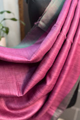 Pure Tussar Silk Pink saree with Green pallu and border