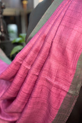 Pure Tussar Silk Pink saree with Green pallu and border