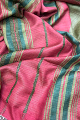 Pure Tussar Silk Parrot Green saree with orange border and pallu