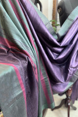 Pure tussar silk light purple saree with green pallu and border