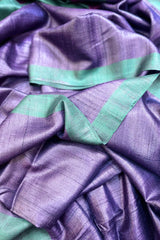 Pure tussar silk light purple saree with green pallu and border