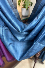 Pure Tussar silk German blue saree with with magenta pallu and deep blue border