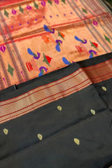 Pure Silk Black with Maroon Border Handloom Paithani